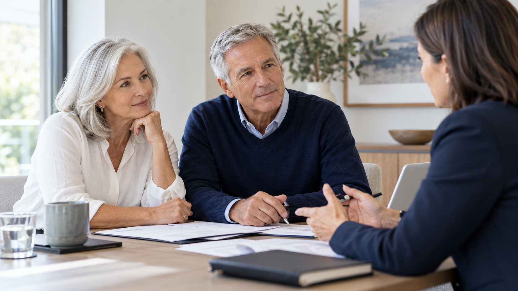 Illustrative retirement-planning conversation between an advisor and a couple